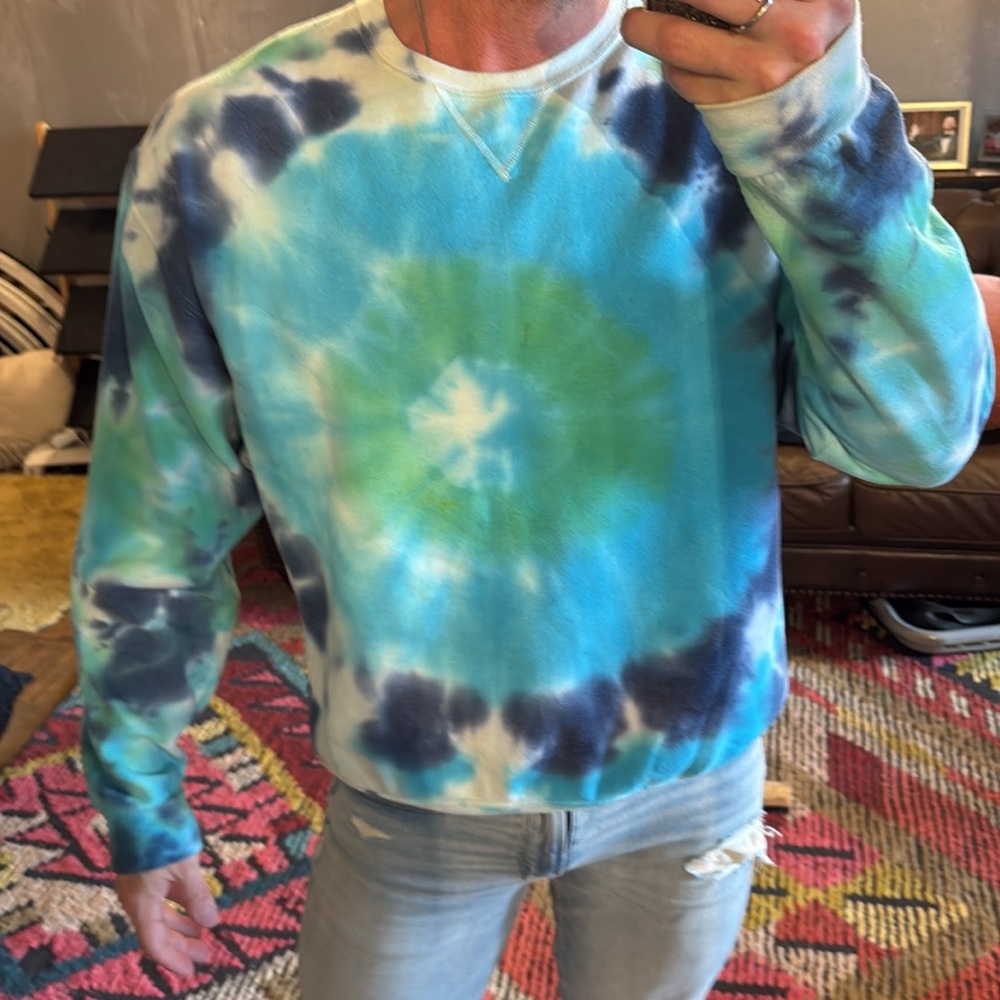 Beautiful handmade custom one of a kind, blue and green tie-dyed sweatshirt